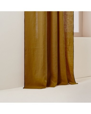 Rideau à galon fronceur 144x280 cm Bronze et bourdon noir en Lin