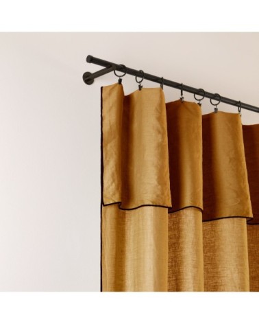 Rideau panneau 150x350 cm Bronze et bourdon noir en Lin