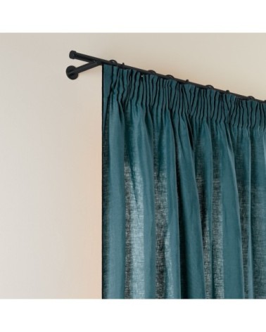 Rideau à galon fronceur 135x350 cm Pétrole et bourdon noir en Lin
