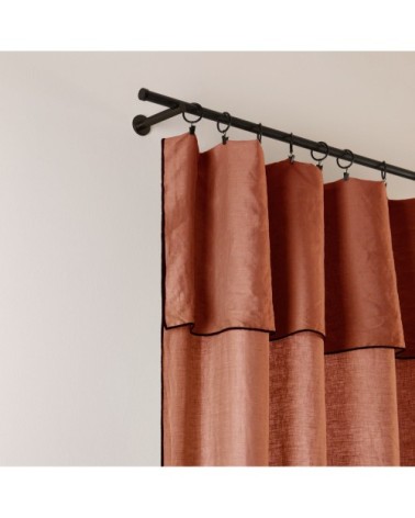 Rideau panneau 150x350 cm Terracotta et bourdon noir en Lin