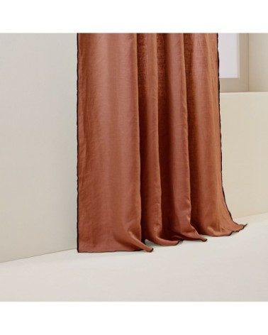 Rideau panneau 150x350 cm Terracotta et bourdon noir en Lin
