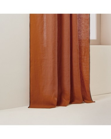 Rideau à galon fronceur 144x280 cm Terracotta et bourdon noir en Lin
