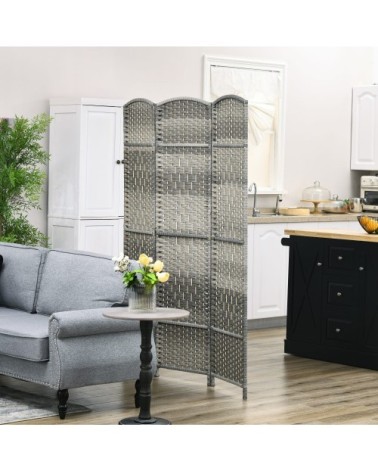 Paravent intérieur pliable 3 panneaux polypropylène et bois gris