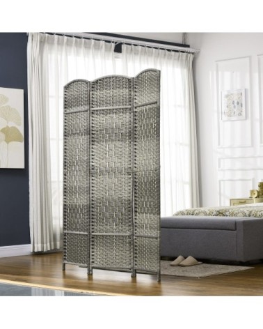 Paravent intérieur pliable 3 panneaux polypropylène et bois gris
