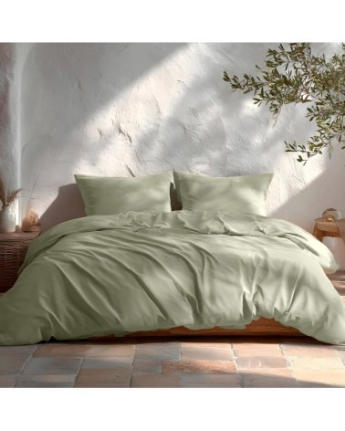 Housse de couette uni 100% coton vert 240x220 cm + 2 taie