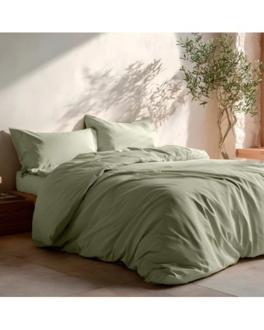 Housse de couette uni 100% coton vert 240x220 cm + 2 taie