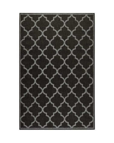 Tapis exterieur noir motif oriental gris 170x120