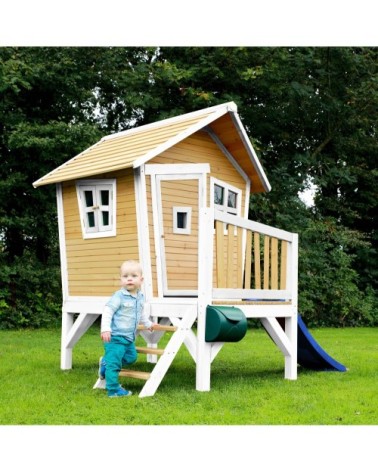 Maisonnette en bois écologique avec toboggan bleu