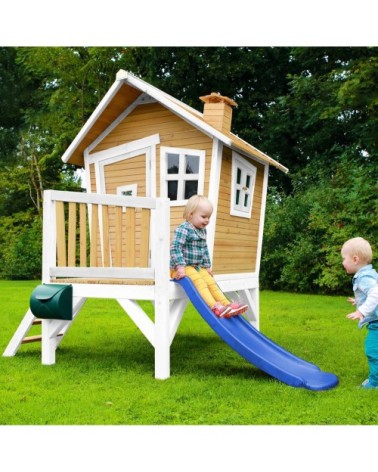 Maisonnette en bois écologique avec toboggan bleu