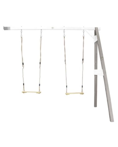 Portique en bois gris/blanc avec balançoire siège nid rond