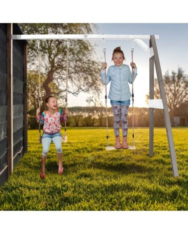 Portique en bois gris/blanc avec balançoire siège nid rond