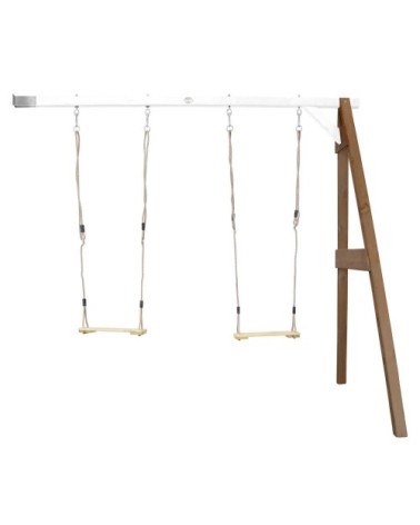 Portique en bois gris/blanc avec balançoire siège nid rond