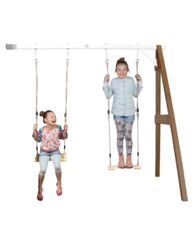 Portique en bois gris/blanc avec balançoire siège nid rond