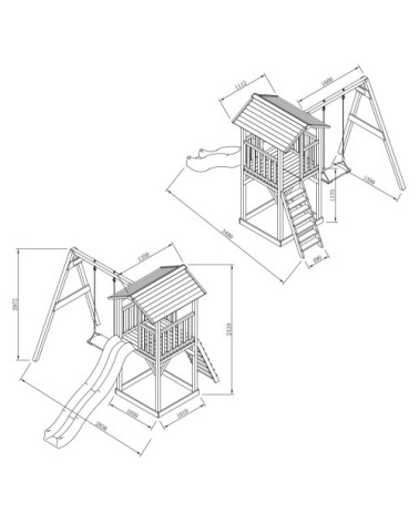 Aire de jeux 1 balançoire bois et toboggan gris