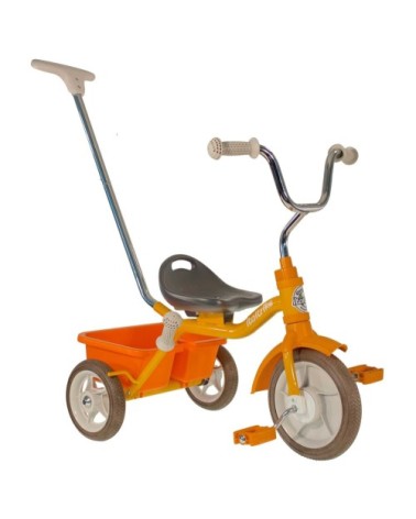 Tricycle métal orange avec canne et benne