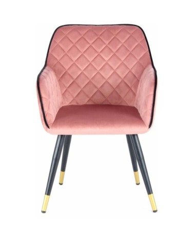 Fauteuil design rembourrée velours rose pieds noir et doré