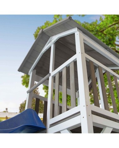 Aire de jeu avec 1 balançoire nid ovale et toboggan bleu