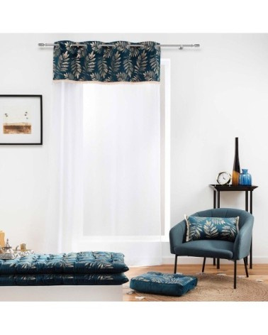 Coussin franges aspect velours or bleu 30x50cm