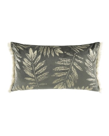Coussin franges aspect velours or anthracite 30x50cm