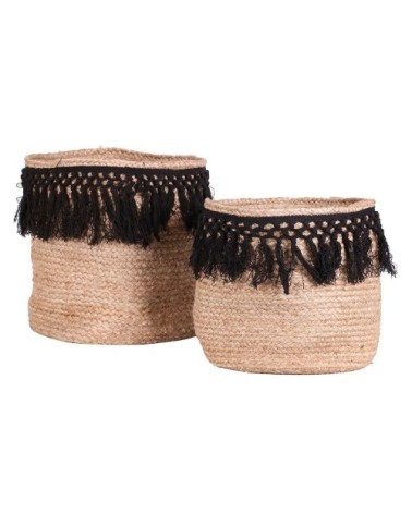 Paniers jute tressage noir - Lot de 2