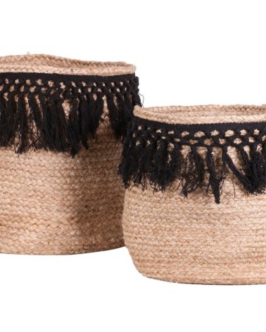 Paniers jute tressage noir - Lot de 2