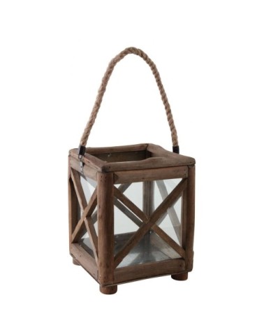 Lanterne de jardin carrée en bois et verre