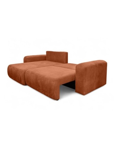 Canapé d'angle convertible 4 places en velours côtelé - terracotta