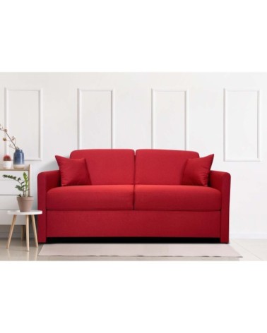 Canapé convertible 3 places  en tissu rouge rubis