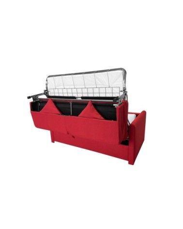 Canapé convertible 3 places  en tissu rouge rubis