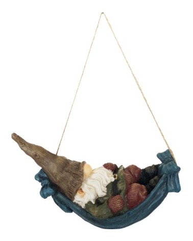 Nain de jardin dans hamac en résine à suspendre