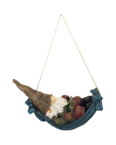 Nain de jardin dans hamac en résine à suspendre