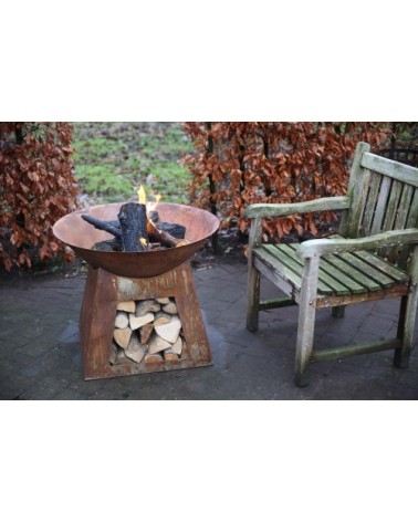 Vasque brasero porte bûches en métal 60 cm