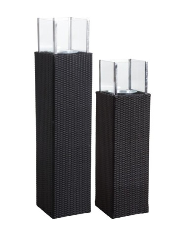 Photophore en résine noir et verre noir hauteur 139 cm