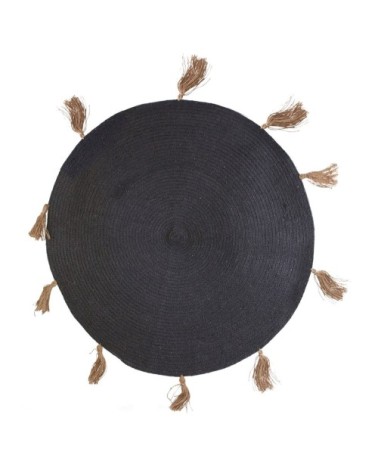 Tapis rond coton pompon gris D90cm