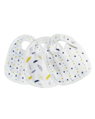 Lot de 3 bavoirs bébé  Bleu Mousseline de coton