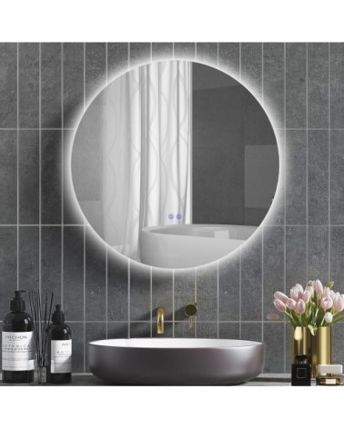 Miroir led mural salle de bain anti-buée verre blanc/argent