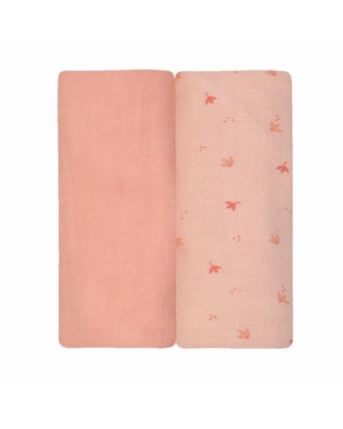 Lot de 2 langes bébé  Rose Mousseline de coton