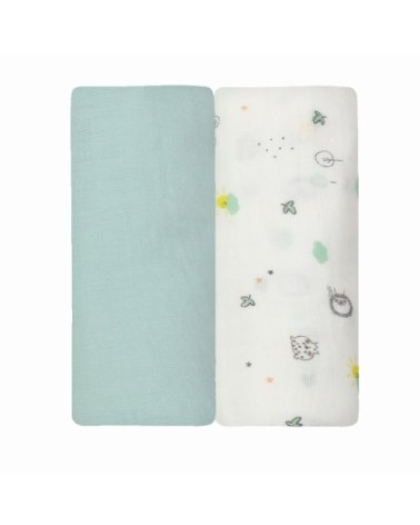 Lot de 2 langes bébé  Vert Mousseline de coton