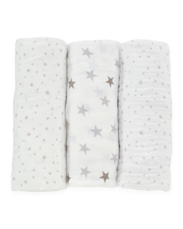 Lot de 3 langes bébé  Blanc Mousseline de coton