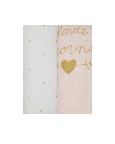 Lot de 2 maxi langes bébé  Rose Mousseline de coton