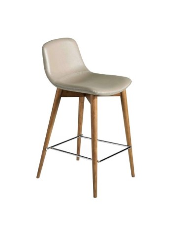 Tabouret en croûte de cuir et bois noyer