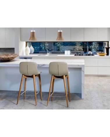 Tabouret en croûte de cuir et bois noyer