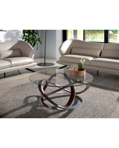 Table basse en verre et bois de noyer