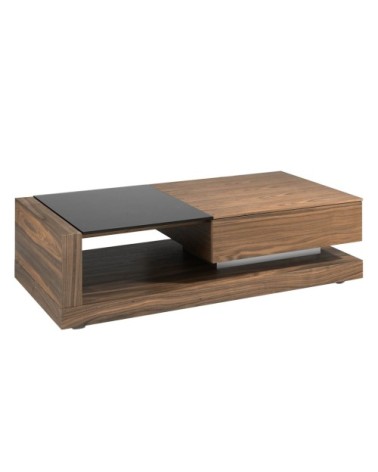 Table basse en bois et vitrail noir