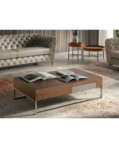 Table basse en noyer et acier chromé