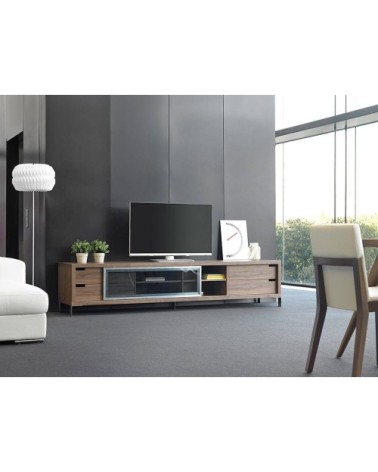 Meuble TV en noyer et acier chromé