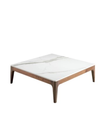 Table basse noyer et verre marbreet