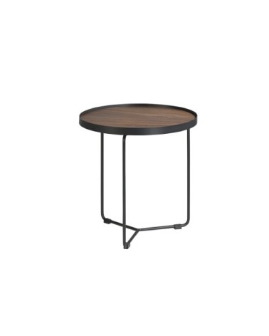 Table d'appoint ronde noyer et acier noir