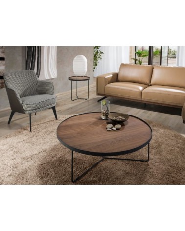 Table d'appoint ronde noyer et acier noir