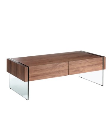 Table basse en noyer et verre